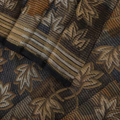 Sanskriti Vintage Saree Black Pure Crepe Floral Print Sari 5.5+Yard Craft Fabric