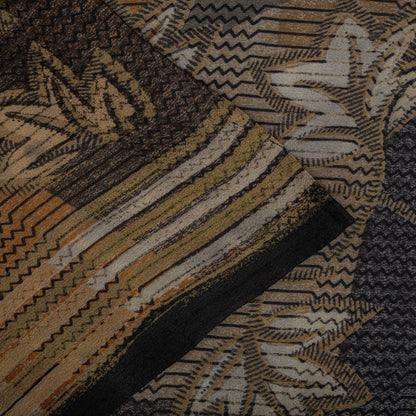 Sanskriti Vintage Saree Black Pure Crepe Floral Print Sari 5.5+Yard Craft Fabric