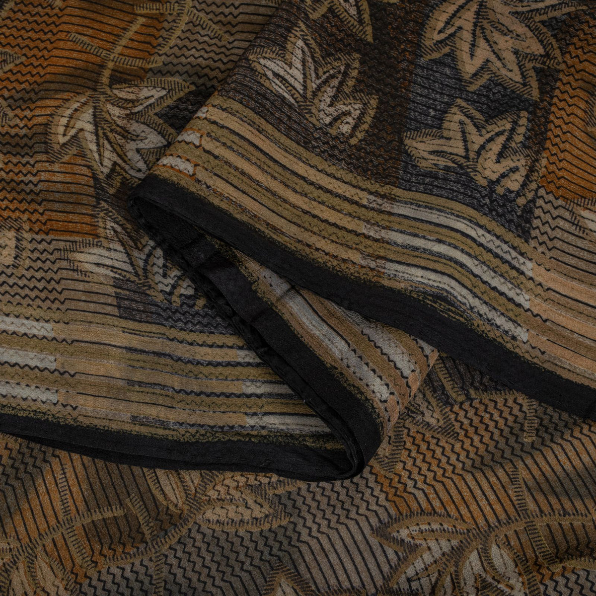 Sanskriti Vintage Saree Black Pure Crepe Floral Print Sari 5.5+Yard Craft Fabric