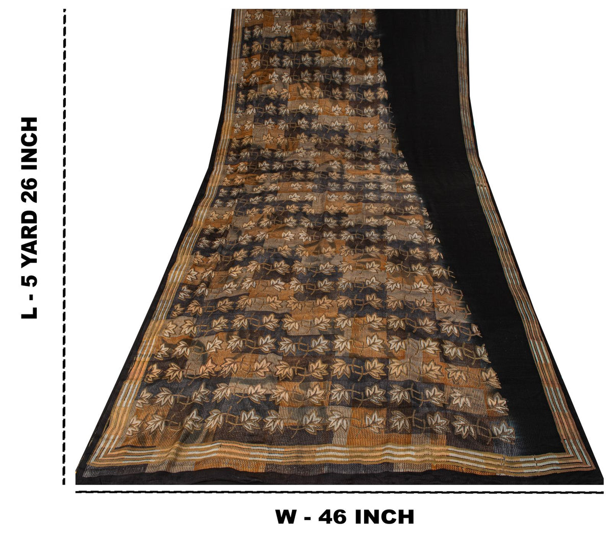 Sanskriti Vintage Saree Black Pure Crepe Floral Print Sari 5.5+Yard Craft Fabric