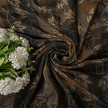 Sanskriti Vintage Saree Black Pure Crepe Floral Print Sari 5.5+Yard Craft Fabric