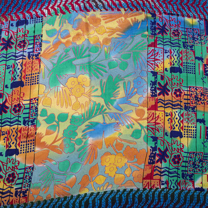 Sanskriti Vintage Saree Blue 100% Pure Crepe Floral Printed Sari 5.5+Yard Fabric