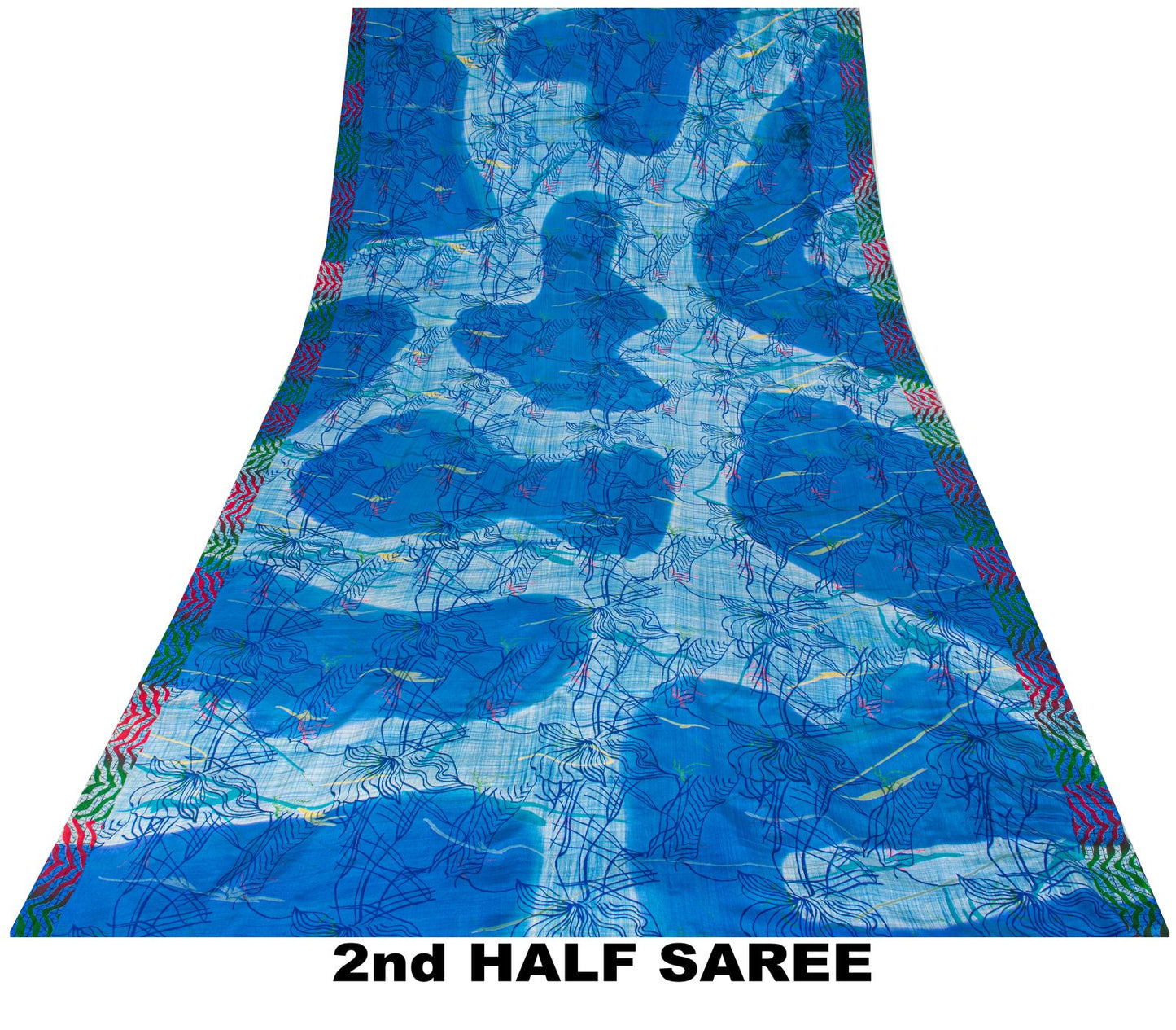 Sanskriti Vintage Saree Blue 100% Pure Crepe Floral Printed Sari 5.5+Yard Fabric