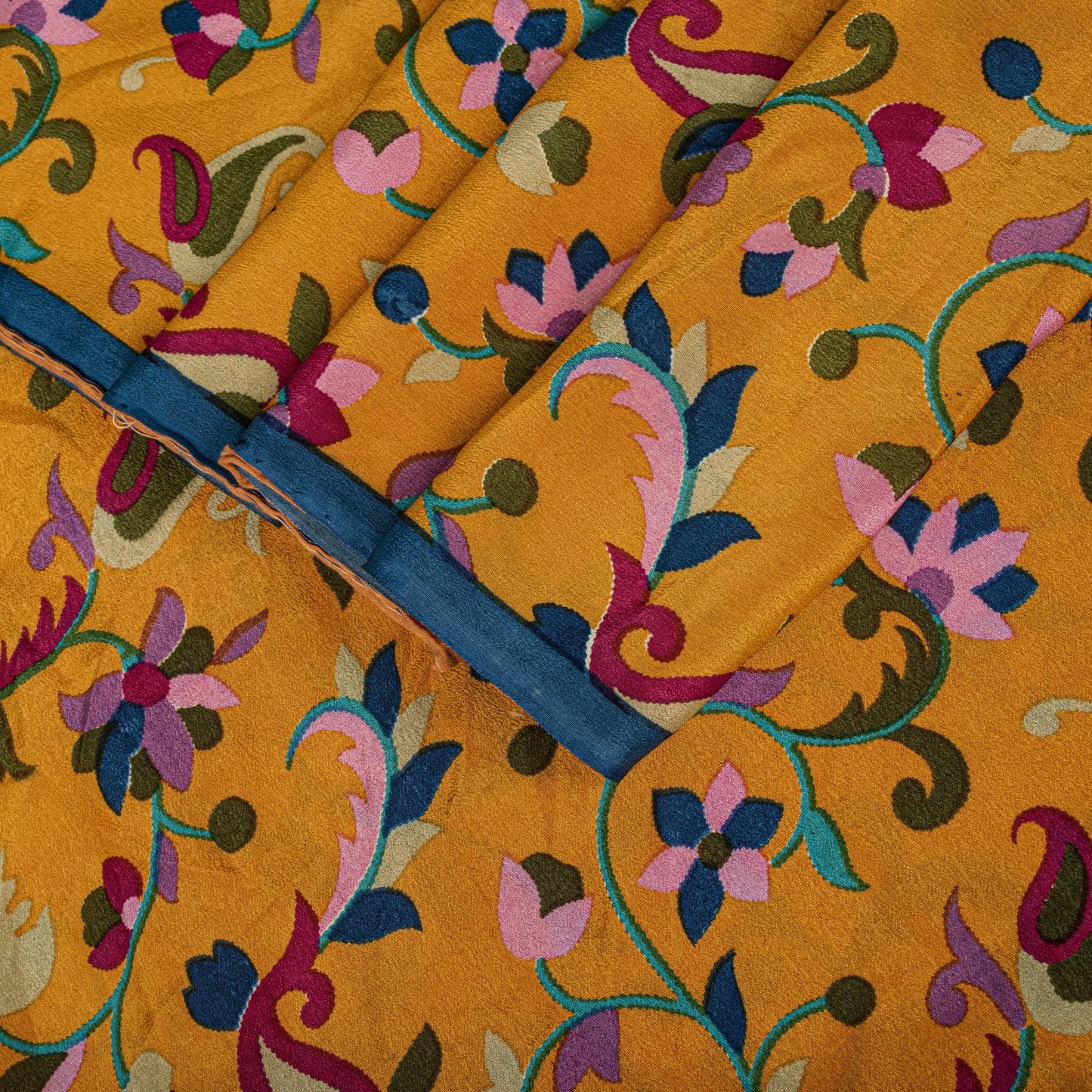 Sanskriti Vintage Saree Yelow Pure Crepe Kani Palla Printed Sari 5.5+Yard Fabric