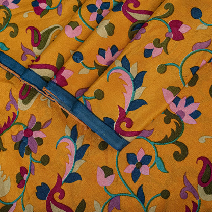 Sanskriti Vintage Saree Yelow Pure Crepe Kani Palla Printed Sari 5.5+Yard Fabric