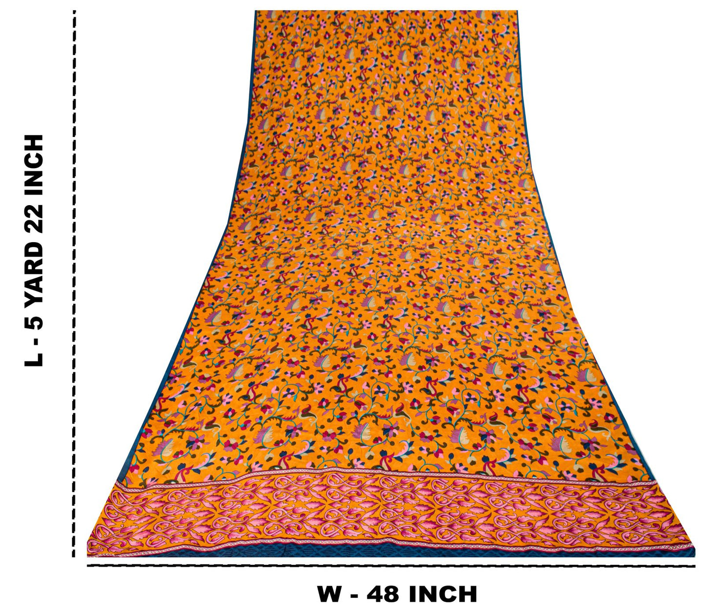 Sanskriti Vintage Saree Yelow Pure Crepe Kani Palla Printed Sari 5.5+Yard Fabric