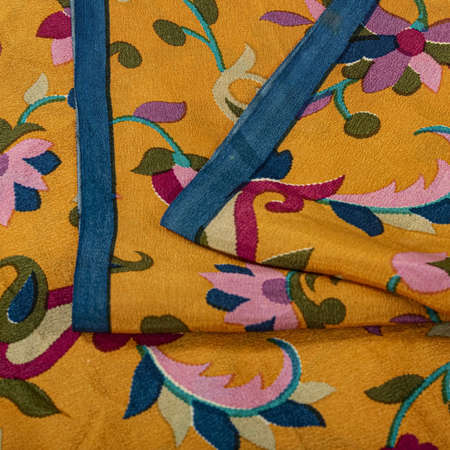 Sanskriti Vintage Saree Yelow Pure Crepe Kani Palla Printed Sari 5.5+Yard Fabric