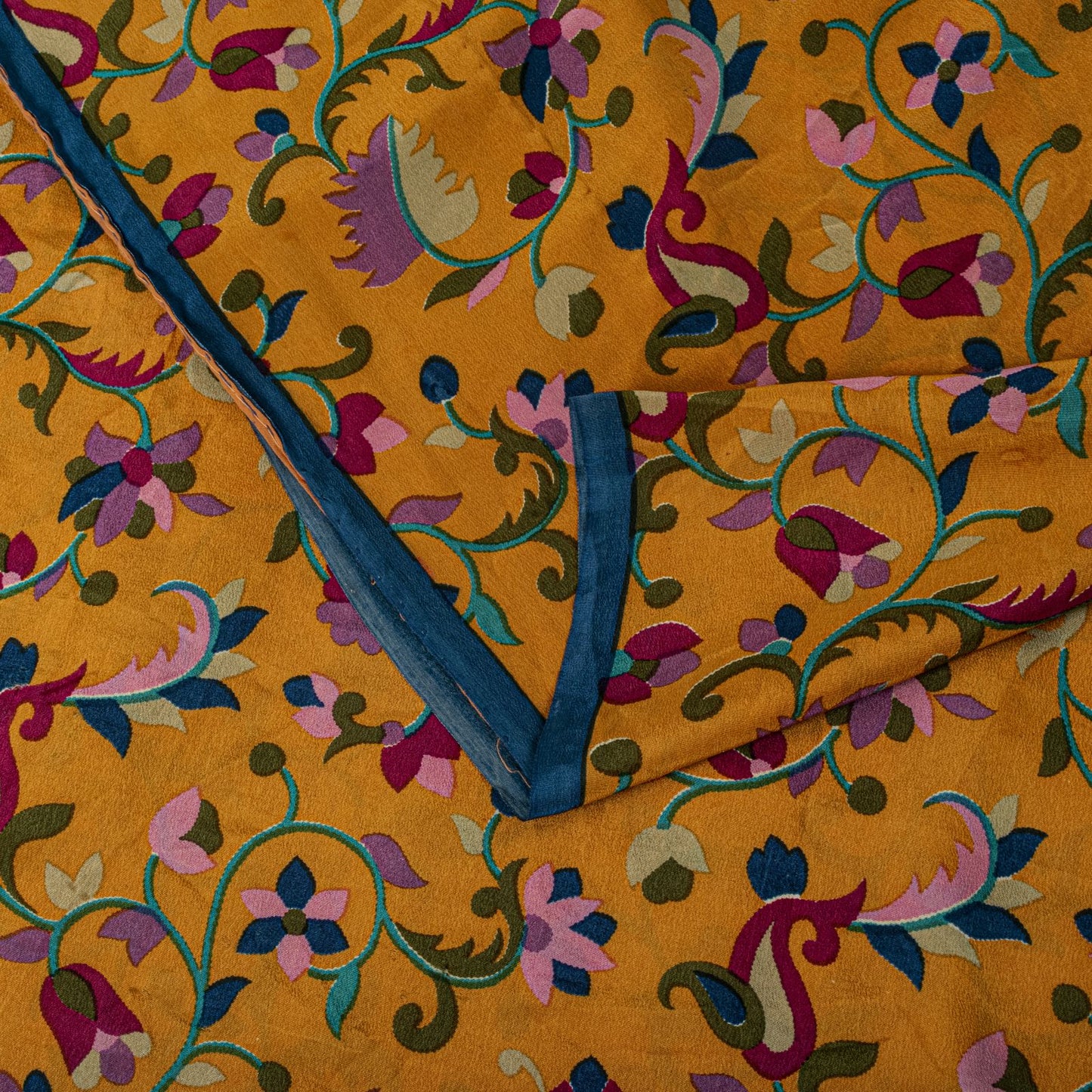 Sanskriti Vintage Saree Yelow Pure Crepe Kani Palla Printed Sari 5.5+Yard Fabric