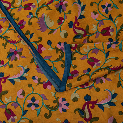 Sanskriti Vintage Saree Yelow Pure Crepe Kani Palla Printed Sari 5.5+Yard Fabric