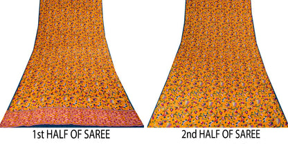 Sanskriti Vintage Saree Yelow Pure Crepe Kani Palla Printed Sari 5.5+Yard Fabric