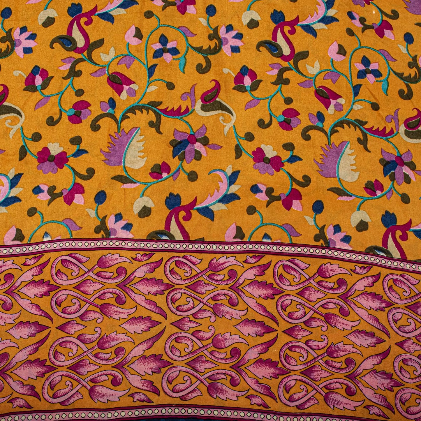 Sanskriti Vintage Saree Yelow Pure Crepe Kani Palla Printed Sari 5.5+Yard Fabric