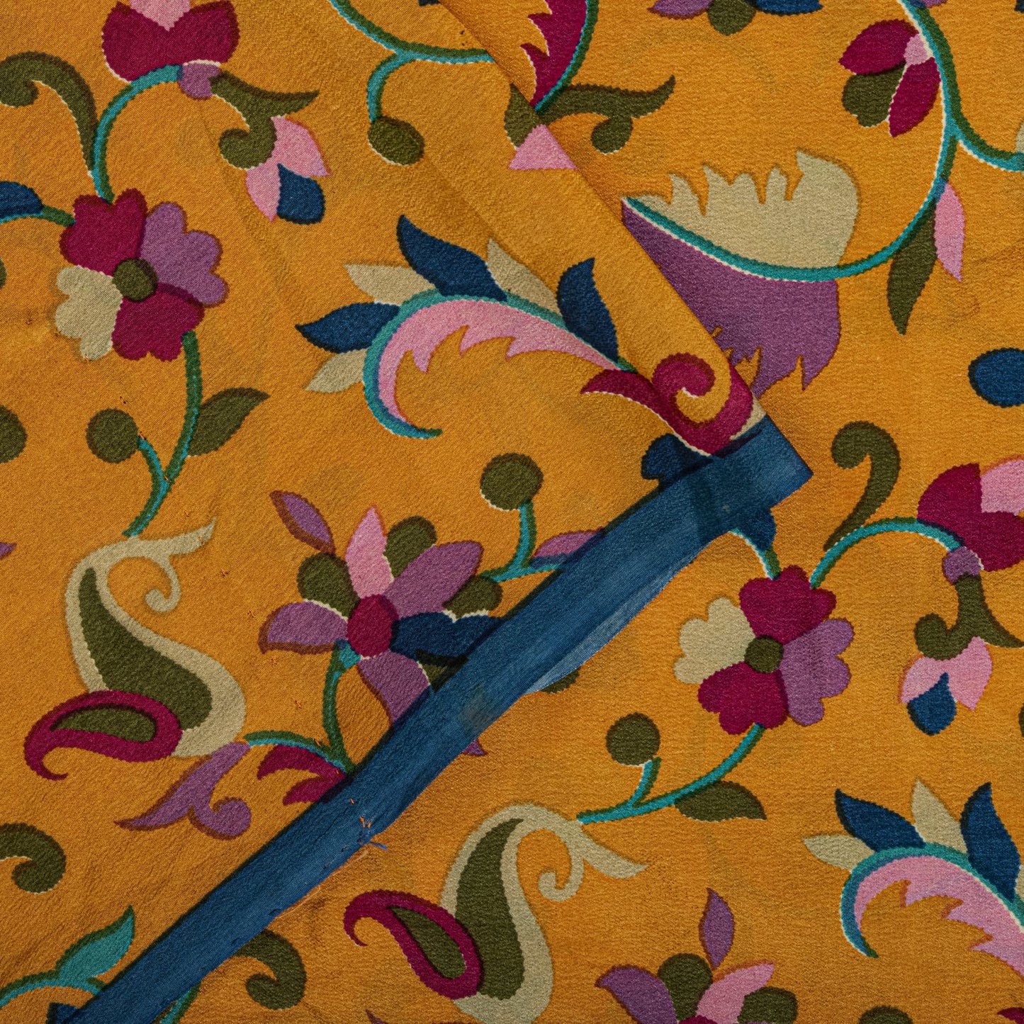 Sanskriti Vintage Saree Yelow Pure Crepe Kani Palla Printed Sari 5.5+Yard Fabric