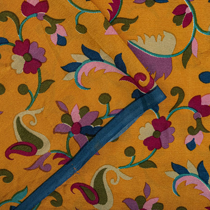 Sanskriti Vintage Saree Yelow Pure Crepe Kani Palla Printed Sari 5.5+Yard Fabric