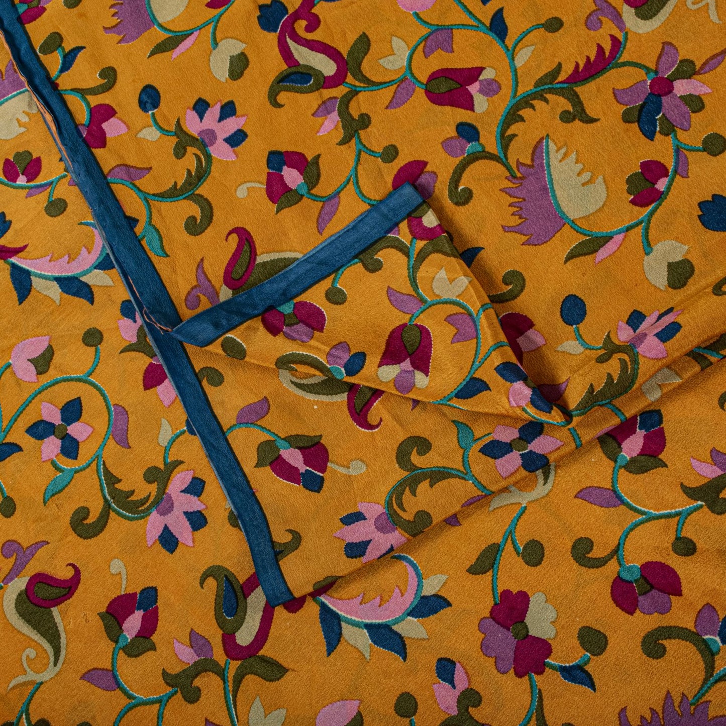 Sanskriti Vintage Saree Yelow Pure Crepe Kani Palla Printed Sari 5.5+Yard Fabric