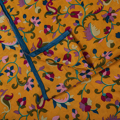 Sanskriti Vintage Saree Yelow Pure Crepe Kani Palla Printed Sari 5.5+Yard Fabric