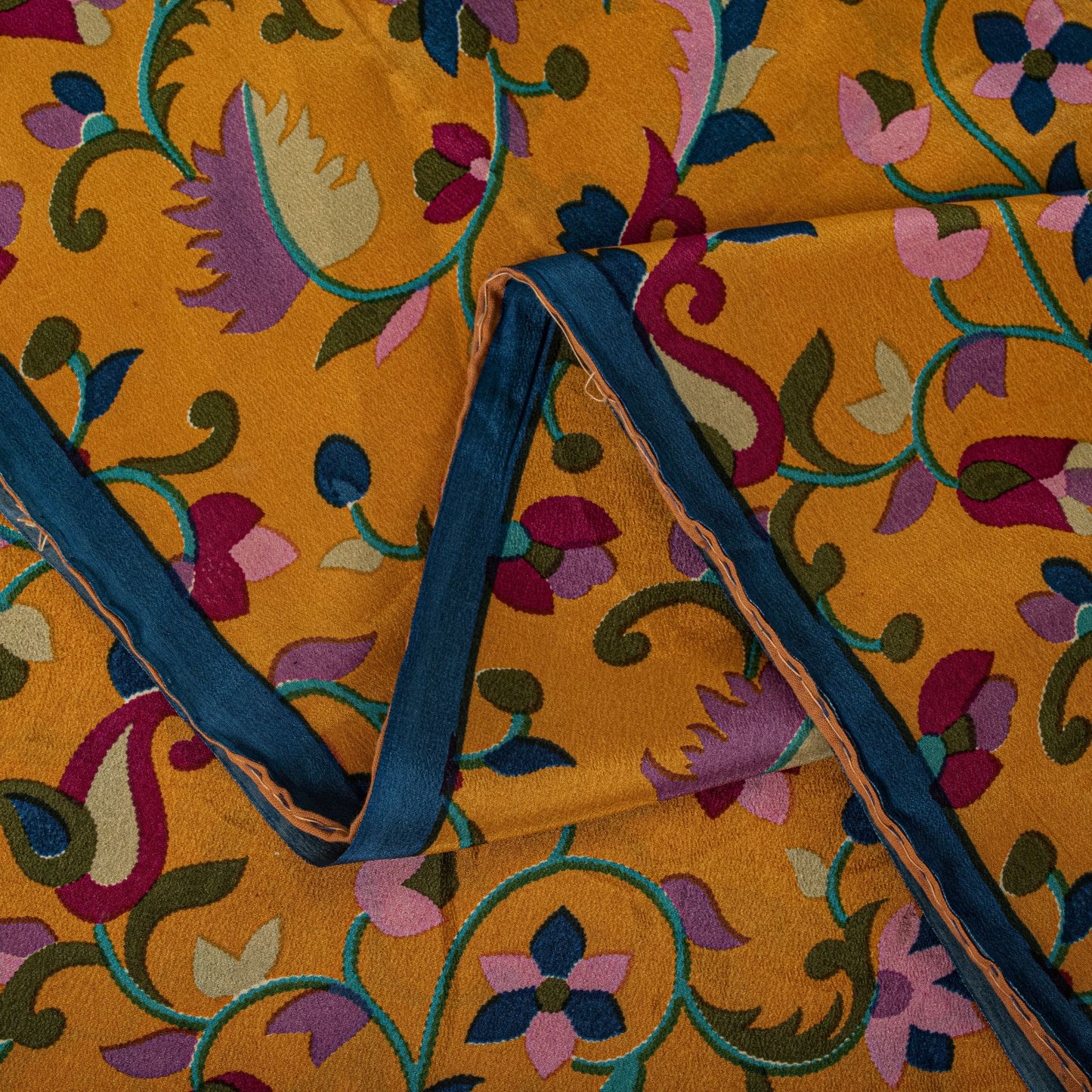 Sanskriti Vintage Saree Yelow Pure Crepe Kani Palla Printed Sari 5.5+Yard Fabric