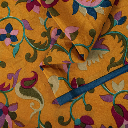 Sanskriti Vintage Saree Yelow Pure Crepe Kani Palla Printed Sari 5.5+Yard Fabric