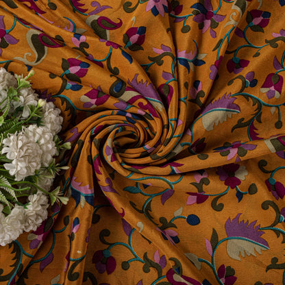 Sanskriti Vintage Saree Yelow Pure Crepe Kani Palla Printed Sari 5.5+Yard Fabric