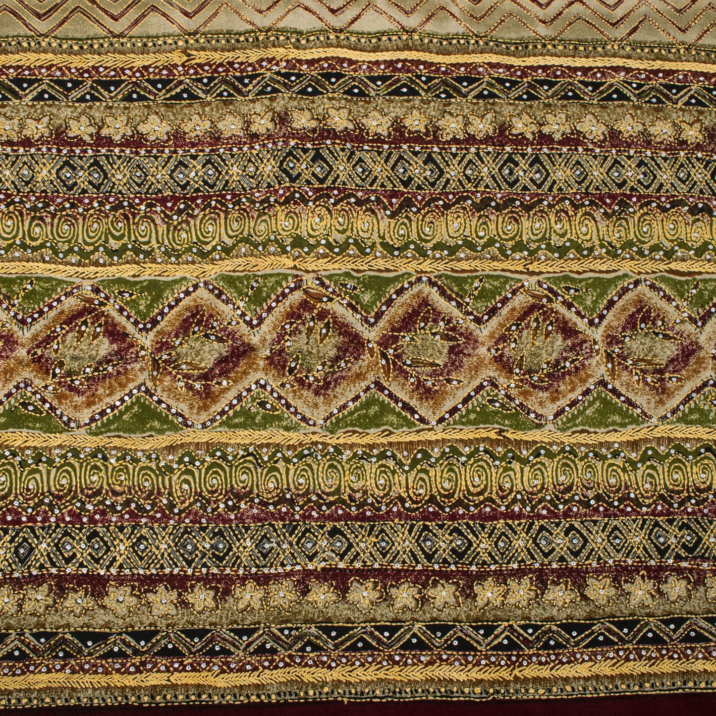 Sanskriti Vintage Saree Beige Pure Crepe Hand Embroidery Kantha Sari 6+Yd Fabric