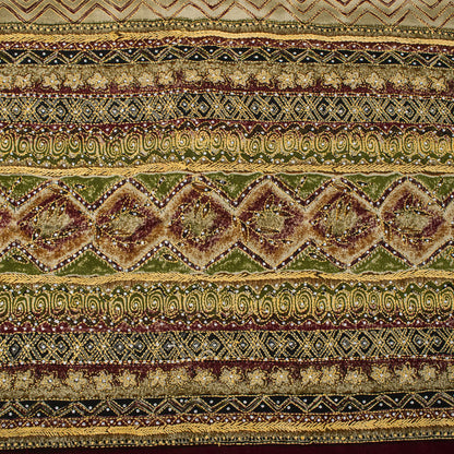Sanskriti Vintage Saree Beige Pure Crepe Hand Embroidery Kantha Sari 6+Yd Fabric