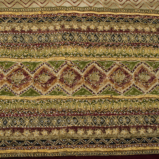 Sanskriti Vintage Saree Beige Pure Crepe Hand Embroidery Kantha Sari 6+Yd Fabric