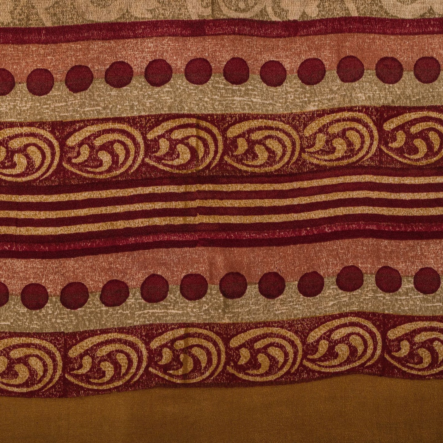 Sanskriti Vintage Saree Brown Pure Crepe Paisley Print Sari 5.5+Yard CraftFabric