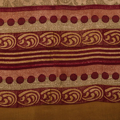 Sanskriti Vintage Saree Brown Pure Crepe Paisley Print Sari 5.5+Yard CraftFabric