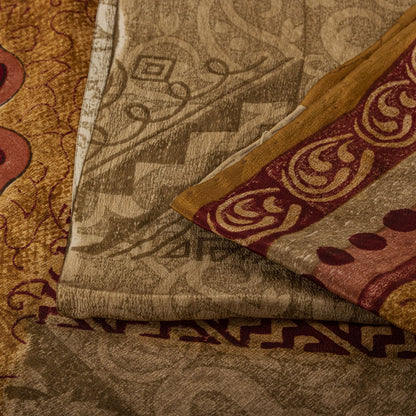 Sanskriti Vintage Saree Brown Pure Crepe Paisley Print Sari 5.5+Yard CraftFabric