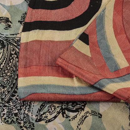 Sanskriti Vintage Saree Gray-Pink Pure Crepe Floral Printed Sari 5.5+Yard Fabric