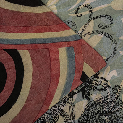 Sanskriti Vintage Saree Gray-Pink Pure Crepe Floral Printed Sari 5.5+Yard Fabric