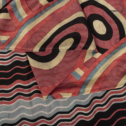 Sanskriti Vintage Saree Gray-Pink Pure Crepe Floral Printed Sari 5.5+Yard Fabric