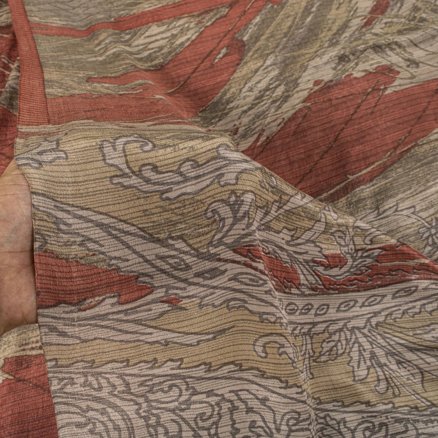 Sanskriti Vintage Saree Pink 100% Pure Crepe Abstract Print Sari 5.5+Yard Fabric