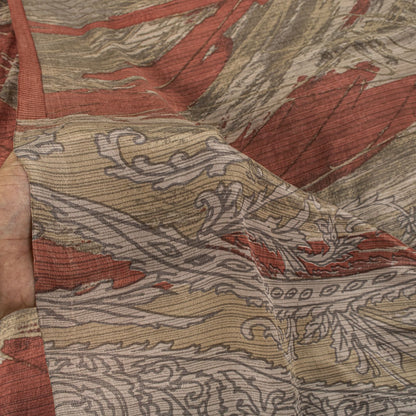 Sanskriti Vintage Saree Pink 100% Pure Crepe Abstract Print Sari 5.5+Yard Fabric