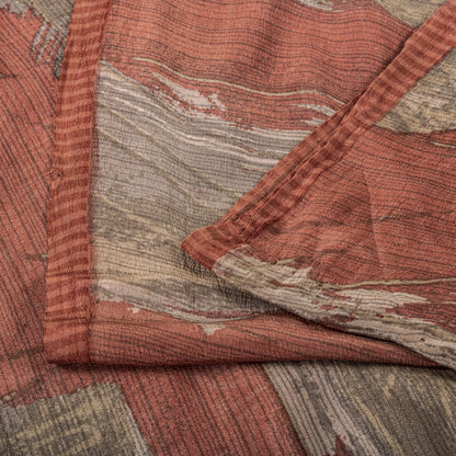Sanskriti Vintage Saree Pink 100% Pure Crepe Abstract Print Sari 5.5+Yard Fabric