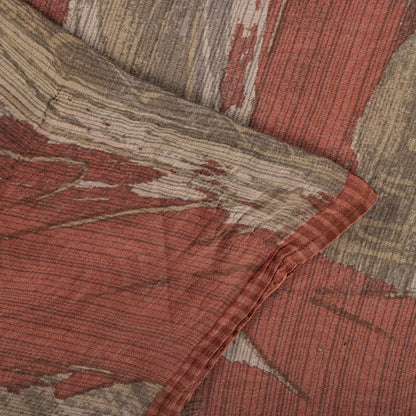 Sanskriti Vintage Saree Pink 100% Pure Crepe Abstract Print Sari 5.5+Yard Fabric