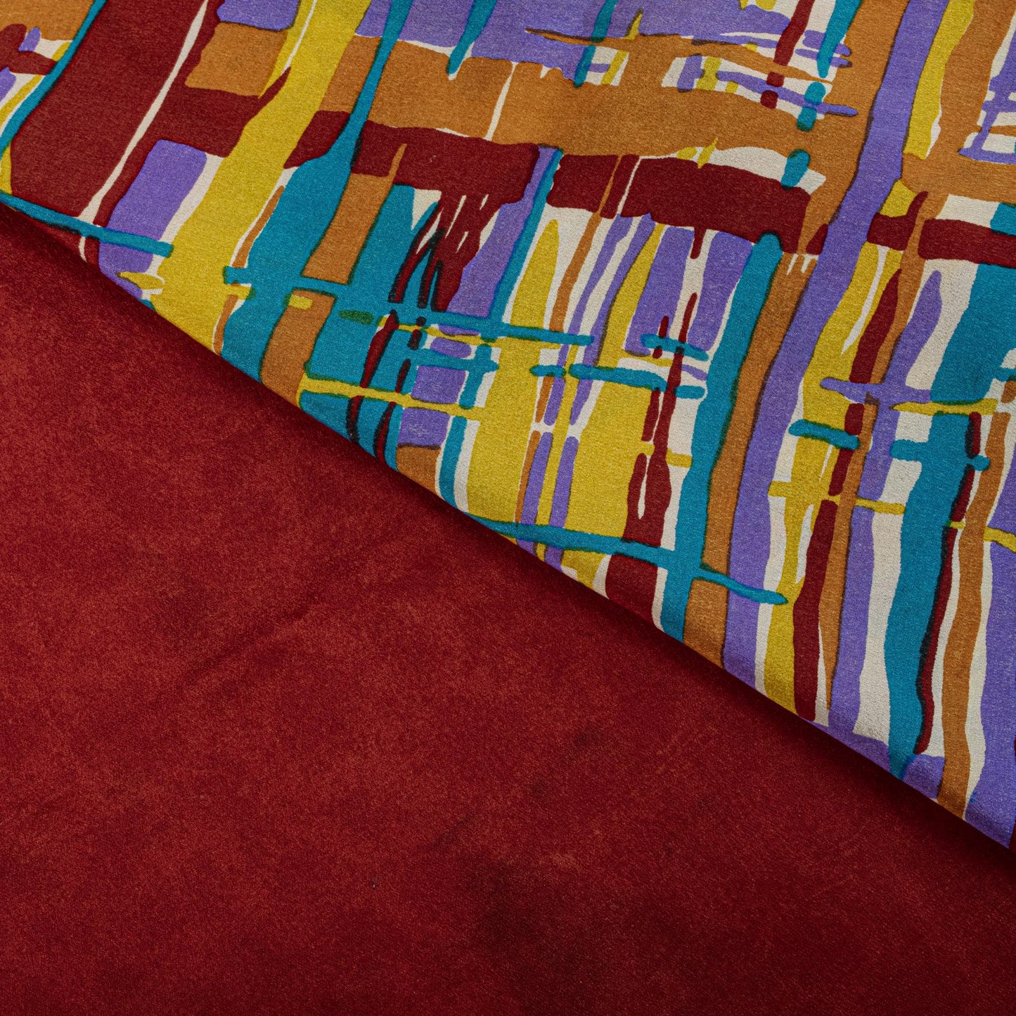 Sanskriti Vintage Saree Red Pure Crepe Silk Abstract Printed Sari 5+Yard Fabric