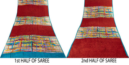 Sanskriti Vintage Saree Red Pure Crepe Silk Abstract Printed Sari 5+Yard Fabric