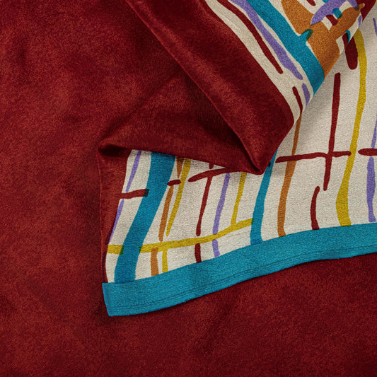 Sanskriti Vintage Saree Red Pure Crepe Silk Abstract Printed Sari 5+Yard Fabric