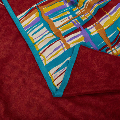 Sanskriti Vintage Saree Red Pure Crepe Silk Abstract Printed Sari 5+Yard Fabric