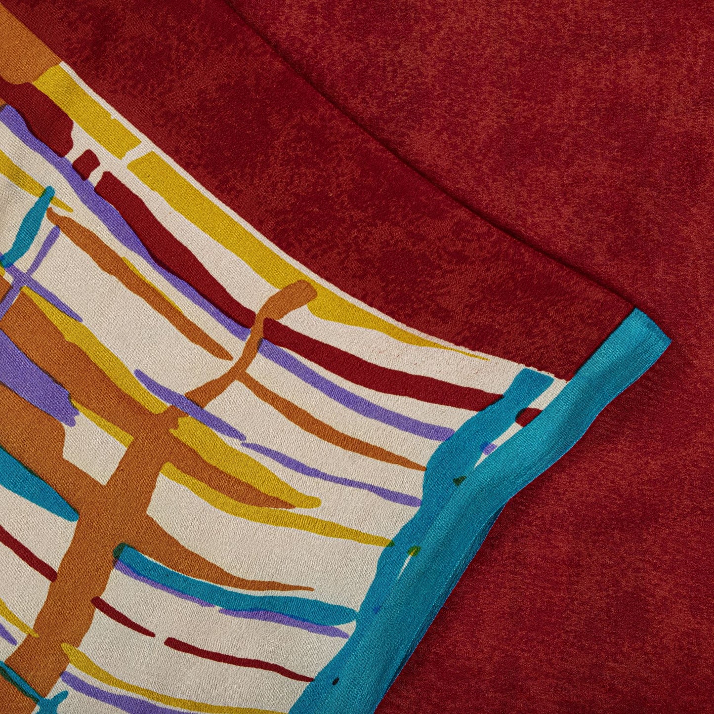 Sanskriti Vintage Saree Red Pure Crepe Silk Abstract Printed Sari 5+Yard Fabric