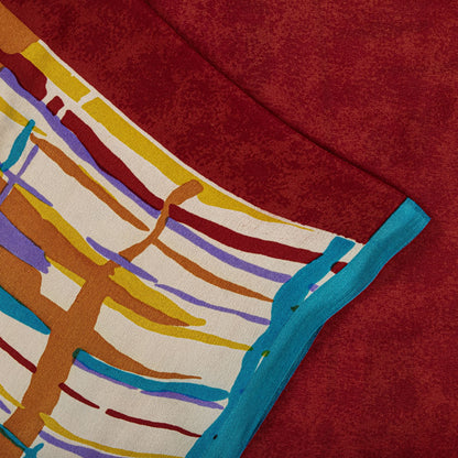 Sanskriti Vintage Saree Red Pure Crepe Silk Abstract Printed Sari 5+Yard Fabric