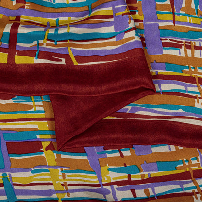 Sanskriti Vintage Saree Red Pure Crepe Silk Abstract Printed Sari 5+Yard Fabric