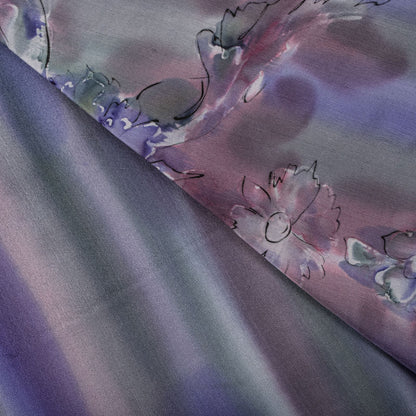 Sanskriti Vintage Saree Blue 100% Pure Crepe Digital Print Sari 5.5+Yard Fabric