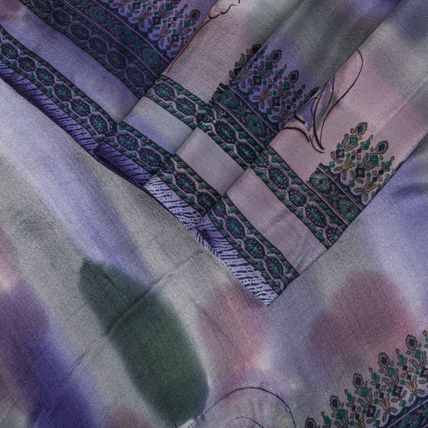 Sanskriti Vintage Saree Blue 100% Pure Crepe Digital Print Sari 5.5+Yard Fabric