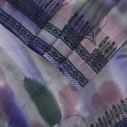 Sanskriti Vintage Saree Blue 100% Pure Crepe Digital Print Sari 5.5+Yard Fabric