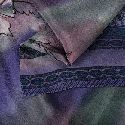 Sanskriti Vintage Saree Blue 100% Pure Crepe Digital Print Sari 5.5+Yard Fabric