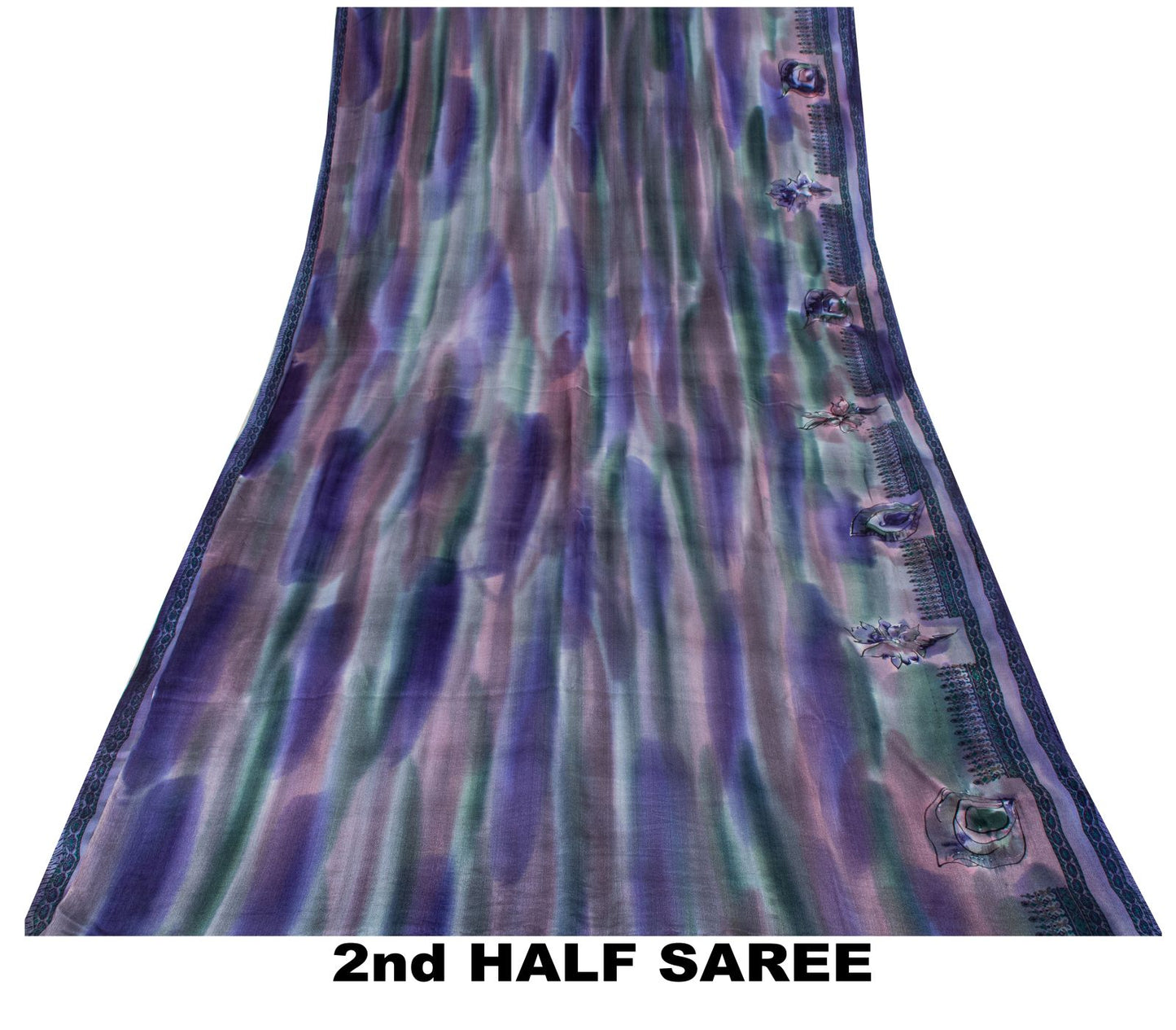 Sanskriti Vintage Saree Blue 100% Pure Crepe Digital Print Sari 5.5+Yard Fabric