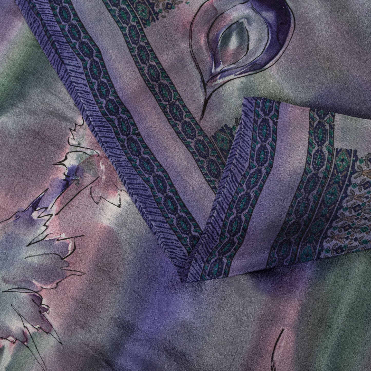 Sanskriti Vintage Saree Blue 100% Pure Crepe Digital Print Sari 5.5+Yard Fabric