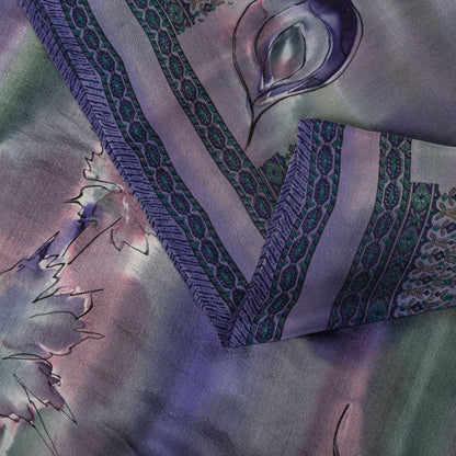 Sanskriti Vintage Saree Blue 100% Pure Crepe Digital Print Sari 5.5+Yard Fabric