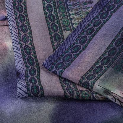 Sanskriti Vintage Saree Blue 100% Pure Crepe Digital Print Sari 5.5+Yard Fabric